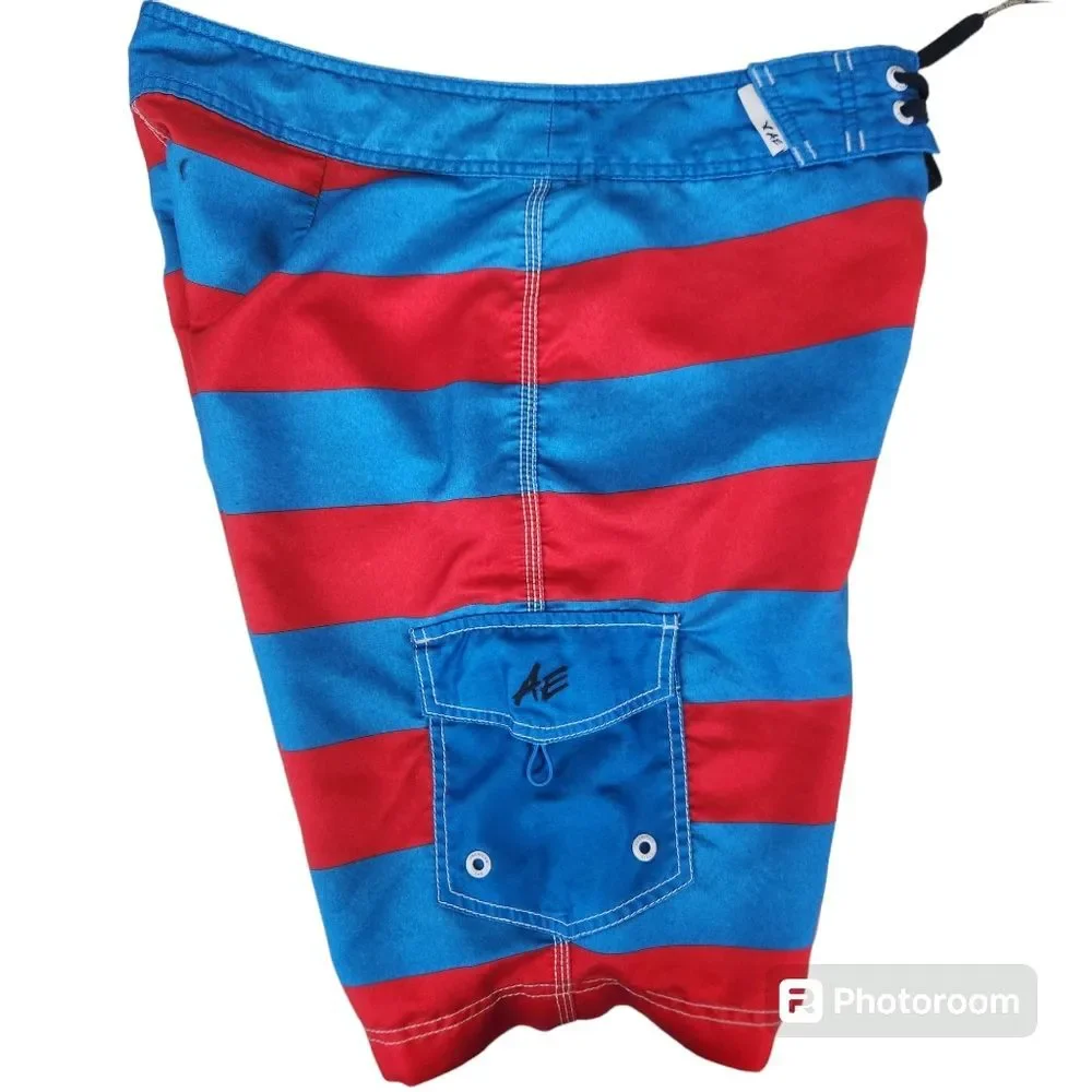 American Eagle Mens Large Stripe Single Pocket Board Shorts Medium